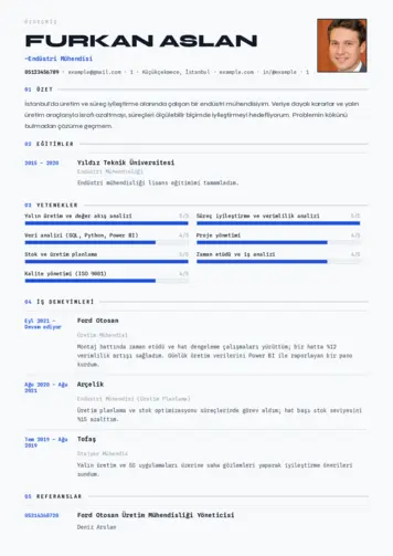 Endüstri Mühendisi CV Örnekleri cv indir